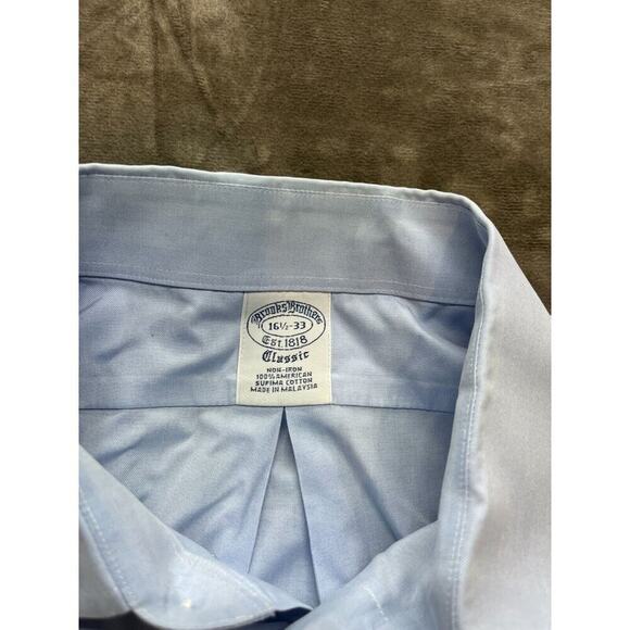 Brooks Brothers 1818 Blue Supima Non Iron Button Shirt Mens 16.5 - 33 long sleev - Picture 4 of 5